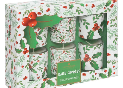 Set de 6 velas perfumadas de 40gr con tarro de cristal estampado de acebo - 199125