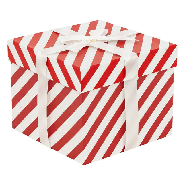 Caja de regalo de papel rojo y blanco L - 199174