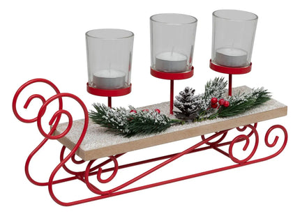 Candeleros "Trineo rojo" x3 vidrio 35cm - 199191