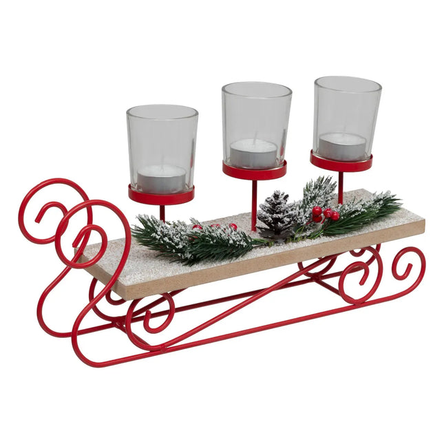 Candeleros "Trineo rojo" x3 vidrio 35cm - 199191