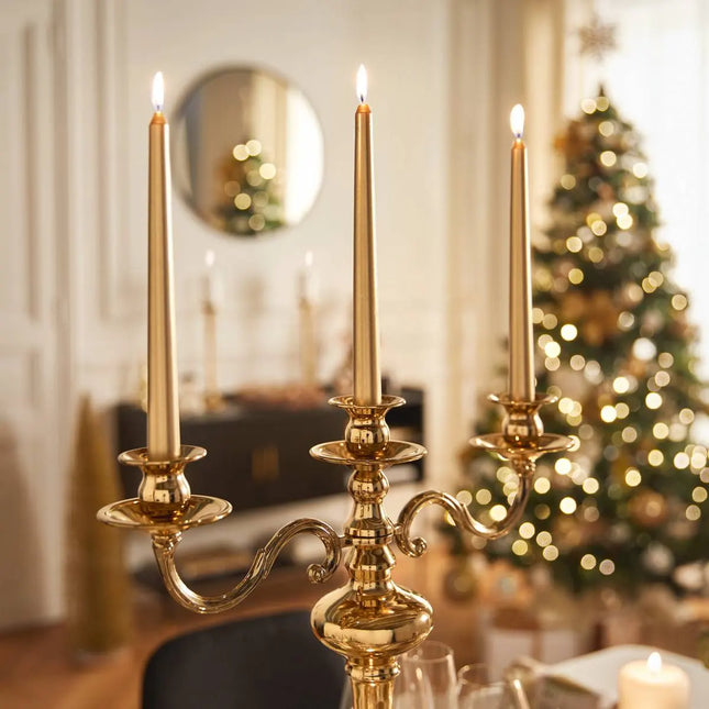 Juego de 4 velas de palo 192gr dorado satinado - 199237