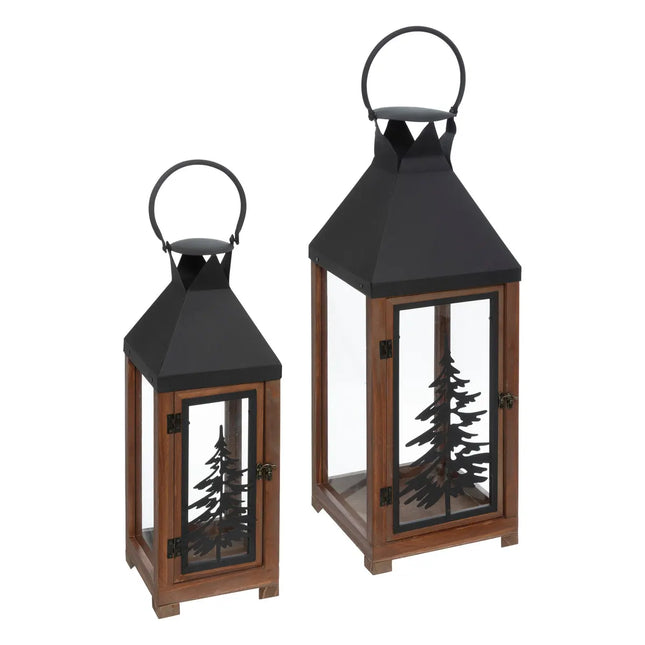 Linterna con diseño de "Árbol" de metal y madera M - 199275