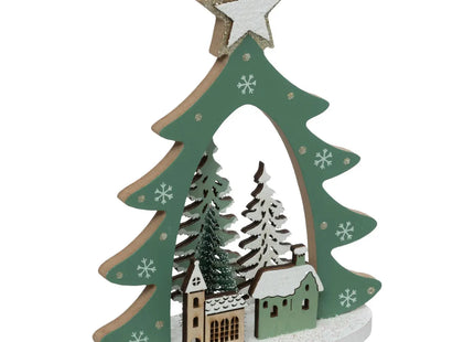 Árbol navideño con paisaje de madera A20cm - 199298