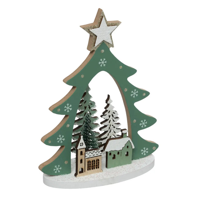 Árbol navideño con paisaje de madera A20cm - 199298
