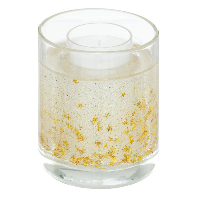 Vela gel en pote de vidrio con purpurina 8.8x10cm - 199317