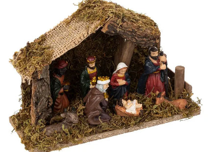 Pesebre de Belén navideño LED con 7 figuras, 20x13 cm, resina y madera - 199369