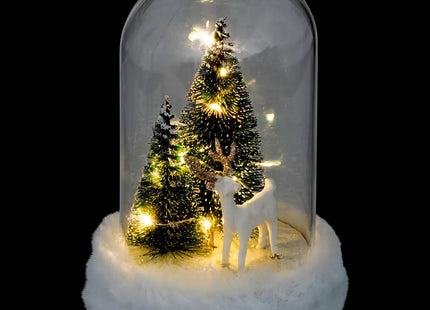 Campana decorativa de cristal con reno A21cm 10 LED blancos - 199865