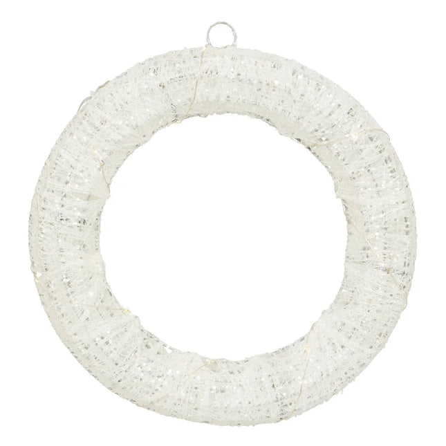 Corona blanca D30cm 15 LED blanco cálido funciona con pilas - 199886