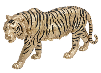 Estatua de tigre "Tocador tropical" de resina dorada L66cm - 200839
