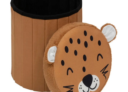 Puf infantil plegable "Anoki" con estampado de leopardo naranja 30x36cm - 203890B