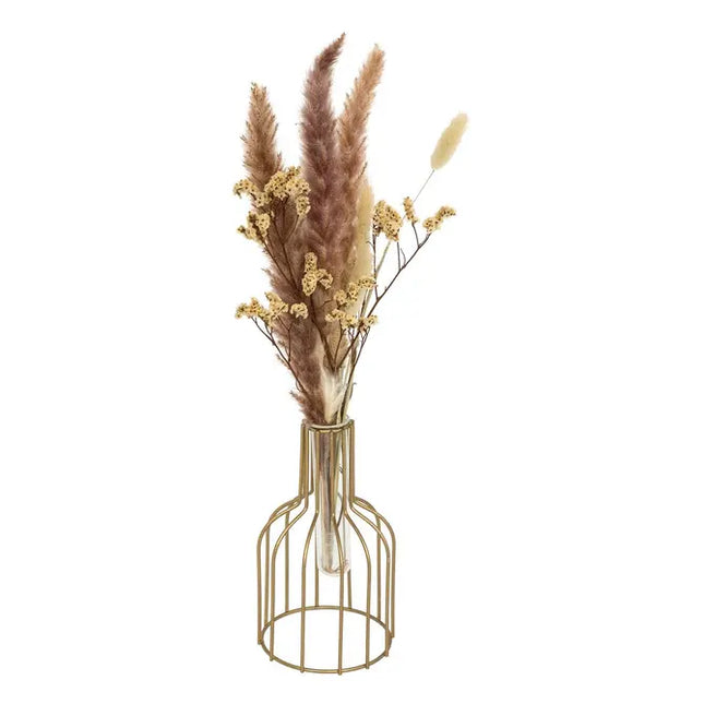 Arreglo floral seco, estilo otoñal, metal dorado rosa, 40 cm de alto - 204228