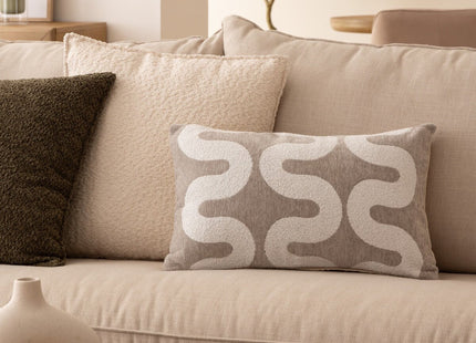 Funda para almohada "Jeni" chenilla beige y lino 50x30cm - 204482A