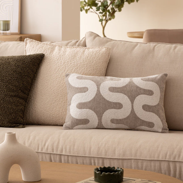 Funda para almohada "Jeni" chenilla beige y lino 50x30cm - 204482A