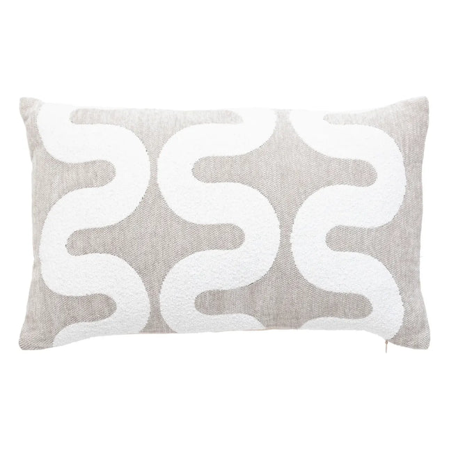 Funda para almohada "Jeni" chenilla beige y lino 50x30cm - 204482A