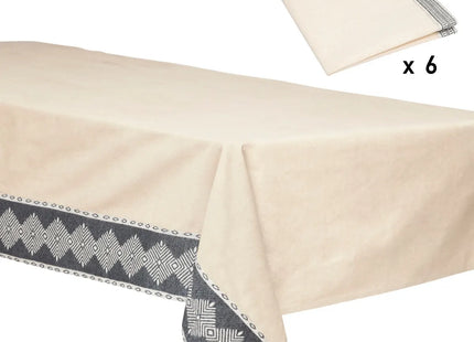 Juego de mantel y 6 servilletas "Inuit" algodón blanco marfil - 204508A