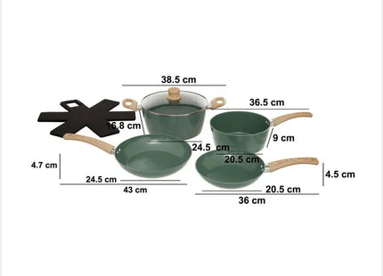 Juego de sartén/cacerola de cocina de aluminio forjado de 7 piezas - 204613