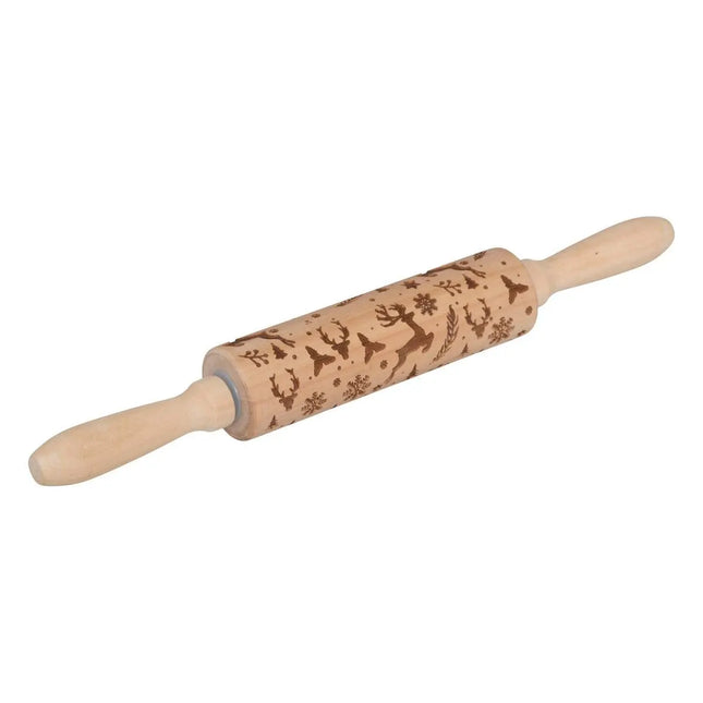 Rodillo de madera con temática navideña, 35,5 cm de largo - 204670