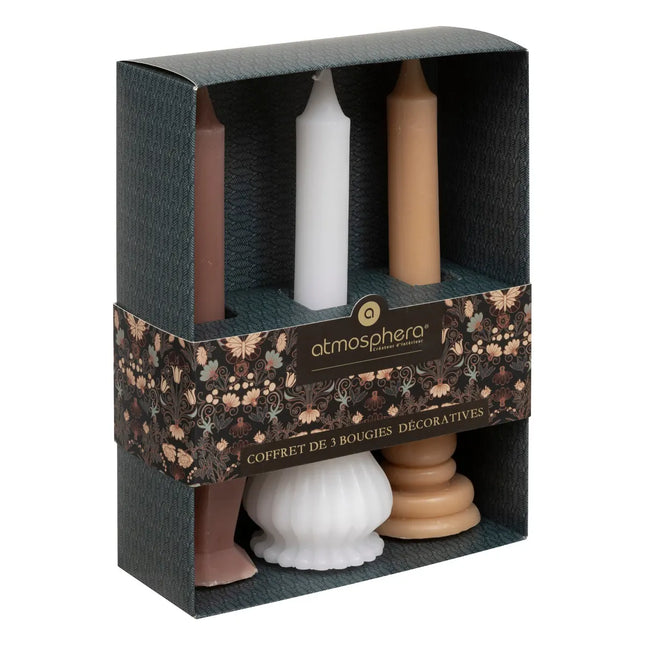 Caja de 3 velas "Little Cottage" blancas y rosas A19cm - 204743A