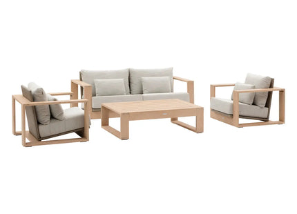 Sofá de jardín LOEVO + 2 sillones + 1 mesita de  Eucalipto y Gris 3 plazas  - 205207