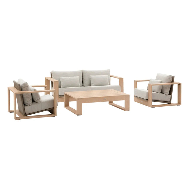 Sofá de jardín LOEVO + 2 sillones + 1 mesita de  Eucalipto y Gris 3 plazas  - 205207