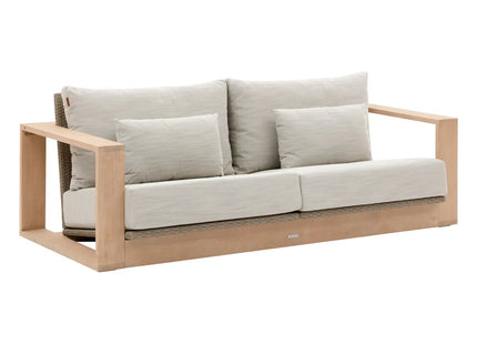 Sofá de jardín LOEVO + 2 sillones + 1 mesita de  Eucalipto y Gris 3 plazas  - 205207