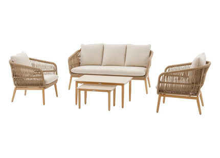 Salón de jardín "Orissa" de 5 plazas en poliéster y acero color taupé - 205253B