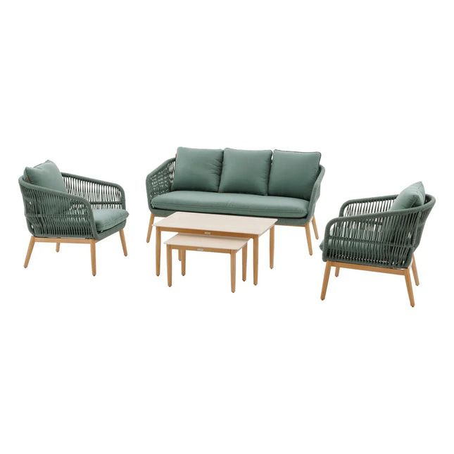 Salón de jardín "Orissa" de 5 plazas en poliéster y acero color verde oliva - 205253C