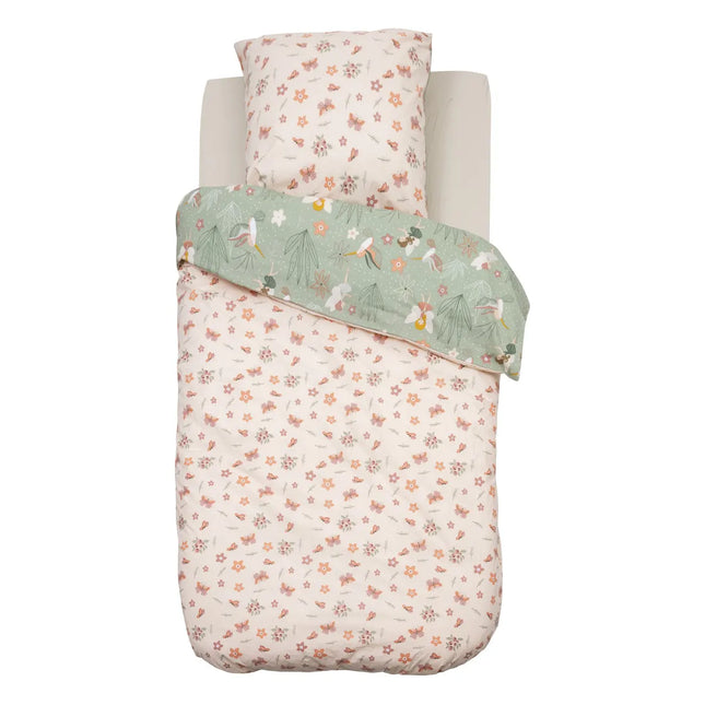 Set de cama infantil de 2 piezas con diseño de hadas "Abril" en algodón verde 140x200cm - 205817
