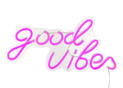 Tubo de neón LED de pared "Good vibes" rosa L 40,5cm - 205960