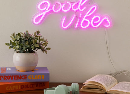 Tubo de neón LED de pared "Good vibes" rosa L 40,5cm - 205960