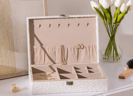 Caja de joyería "Loe" de bouclé blanco, 28x19 cm - 206248