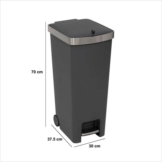 Basurero de pedal y rueda, 45 litros, gris A70cm - 206764