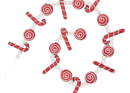 Guirnalda de poliestireno con sombrero y bastón de caramelo, 1,8 m, color rojo - 207442