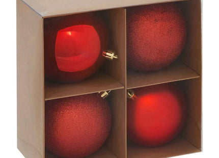 Juego de 4 bolas navideñas D10cm de poliestireno reciclado de color rojo - 207476