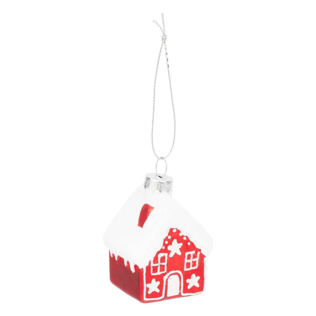 Deco navideña Casa vidrio rojo/blanco 7 cm - 207561
