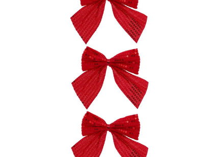 Juego de 3 lazos decorativos de lentejuelas 9x10cm color rojo - 207601