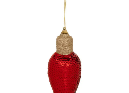 Deco navideña Bombilla de lentejuelas roja 16 cm - 207911