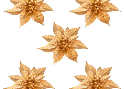 Deco navideña Flores plásticas x5 dorado 8cm - 207921