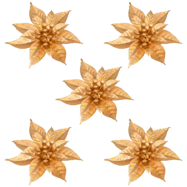Deco navideña Flores plásticas x5 dorado 8cm - 207921