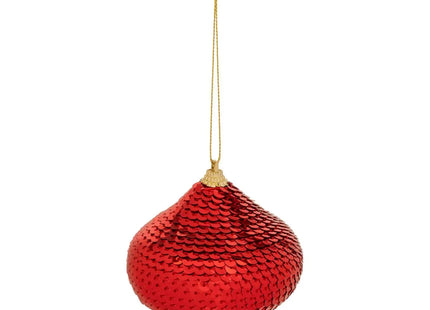 Deco navideña forma de cebolla, lentejuelas de poliestireno, D8cm rojo - 207957