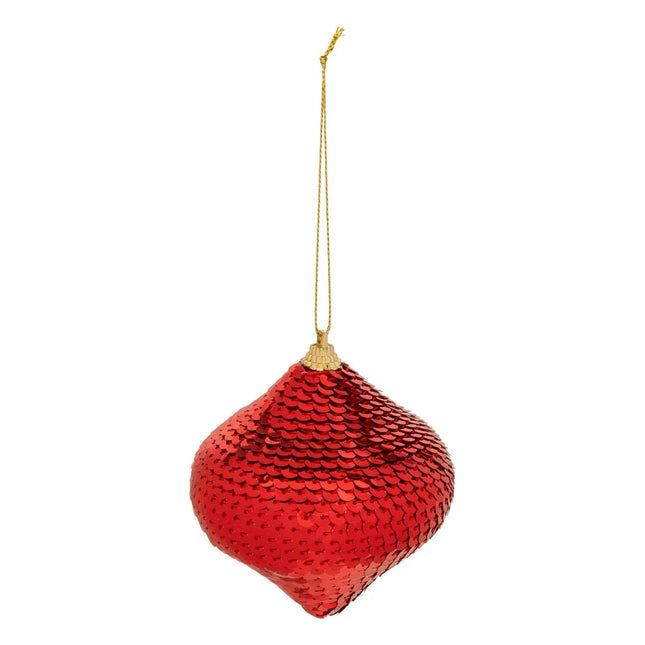 Deco navideña forma de cebolla, lentejuelas de poliestireno, D8cm rojo - 207957