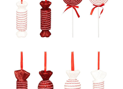 Set de 8 figuras de caramelo de poliestireno H max 40cm rojo y blanco
