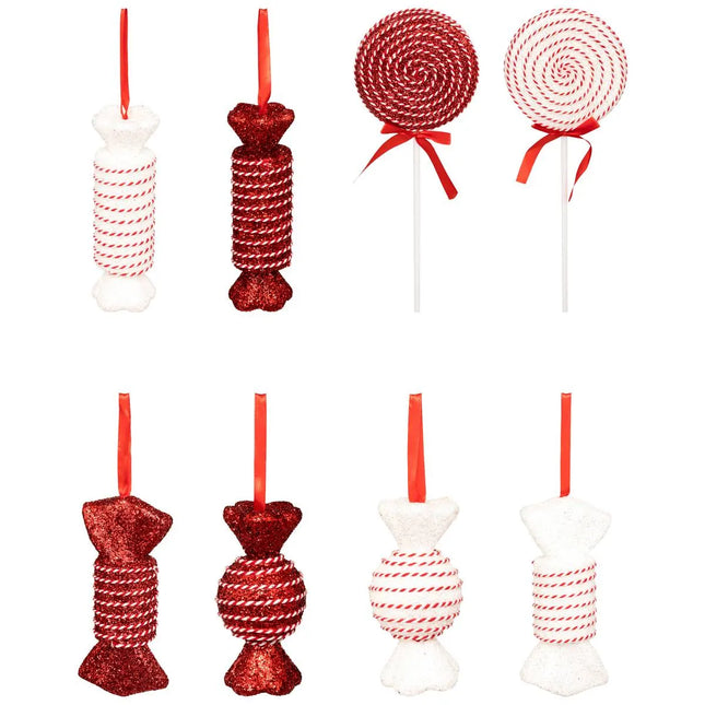 Set de 8 figuras de caramelo de poliestireno H max 40cm rojo y blanco