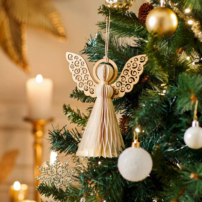 Deco navideña alas de ángel papel A15cm dorado - 208068
