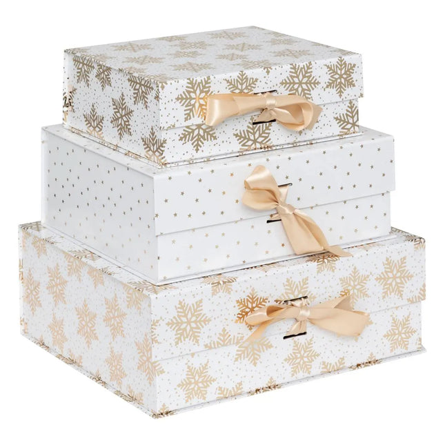 CAJA DE REGALO DE COPO DE NIEVE CON ESTRELLA DORADA X3 - 208145