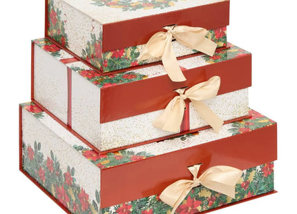 Juego de 3 cajas de regalo rectangulares impresas con corona "Dream" en rojo y blanco - 208147