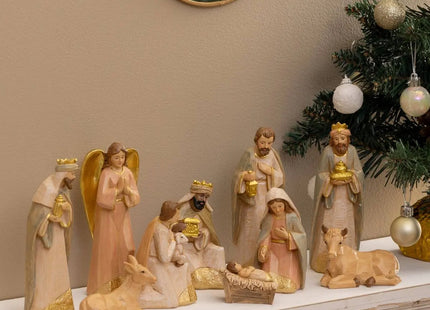 Juego de 10 figuras de belén navideño, altura 15 cm, resina - 208188