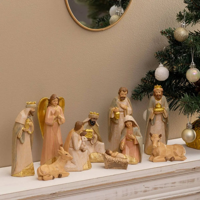 Juego de 10 figuras de belén navideño, altura 15 cm, resina - 208188