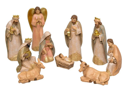 Juego de 10 figuras de belén navideño, altura 15 cm, resina - 208188