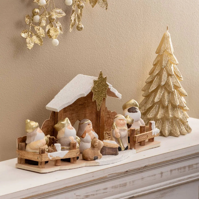 Decoración de belén 7 santones 33x16cm piedra arenisca